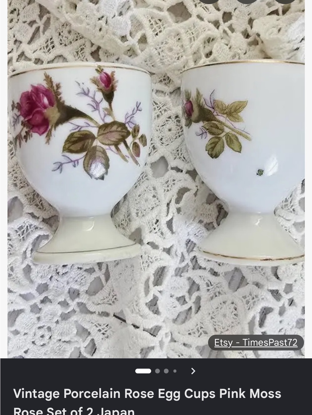 Vintage Moss Rose Porcelain Footed Egg Cups with Gold Trim - Set of 2 - Picture 5 of 5
